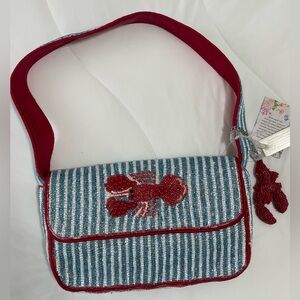 Striped Blue and Red Lobster Embellished Women's Bag